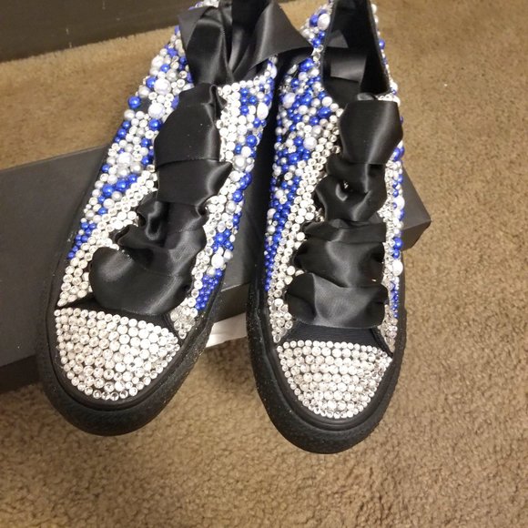 Custom Converse Taylor A/S ox black monochrome hand jeweled shoes size 7.5 - Picture 2 of 4